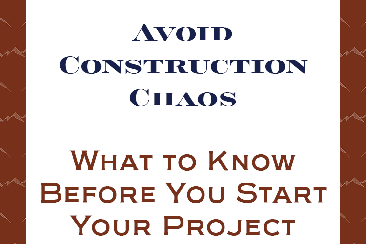 Poised & Plumb blog graphic with the text 'Avoid Construction Chaos: What to Know Before You Start Your Project.' The design features an elegant, structured layout with a dark background, white central panel, and a refined Poised & Plumb logo at the top. A professional yet inviting call-to-action for homeowners, designers, and contractors looking for project clarity.